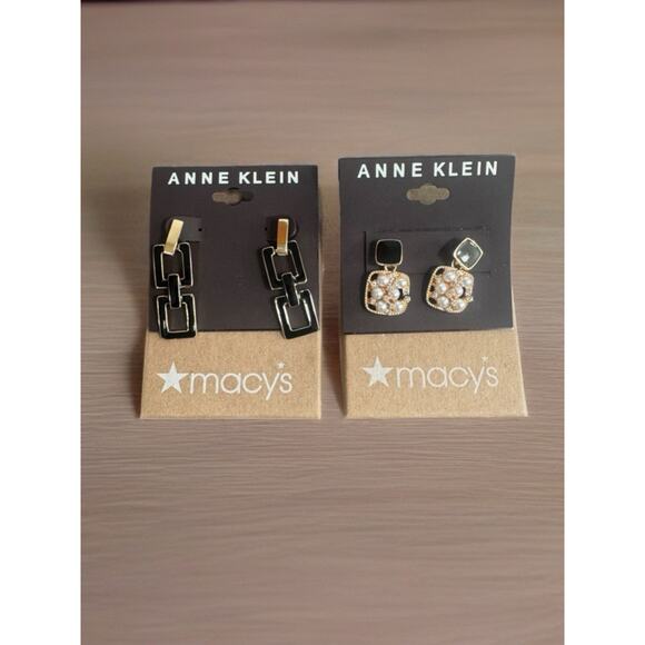 Anne Klein Gold Tone Black Earrings NEW Officecore Work Attire 2 Pairs - Picture 1 of 7